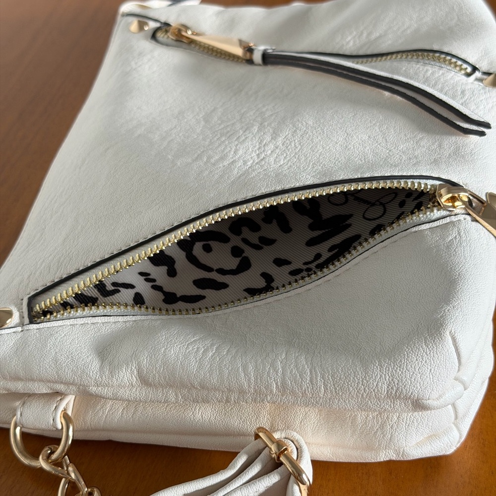 Jessica Simpson White Faux Leather Crossbody with Gold Chain Accents - Picture 8 of 15
